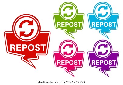 Set collections of repost icons. Share labels template design vector illustrations