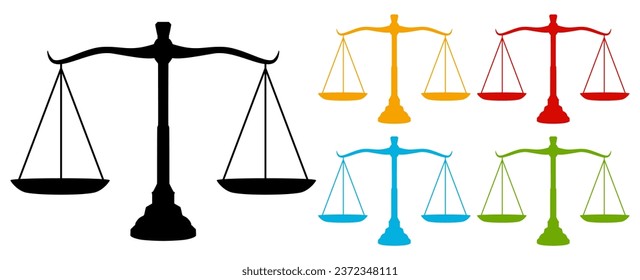 set collections scale of justice colorful icon. Balance law judgment symbol design template vector illustration
