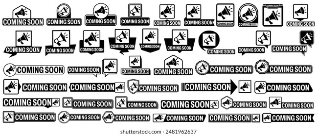 set collections sign labels coming soon icon. promotion  announcement symbol sticker template design vector illustration