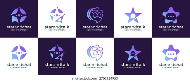 Set Collections of Star and Speech Bubble Talk, Logo Design Inspirations. Unique Vector Technology and Communication based Icons Template.	
