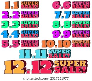set collections super sale date icon design. discount template vector illustration