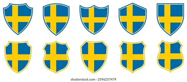 set collections sweden flag in shield badge icon. sweden  flag symbol of powerful country. sweden independence day emblem label sticker design template vector illustration