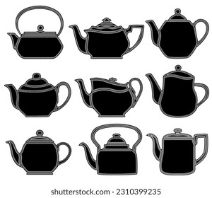 Set collections Teapot icon symbol. Kettles, Coffee pot black vector Illustration	

