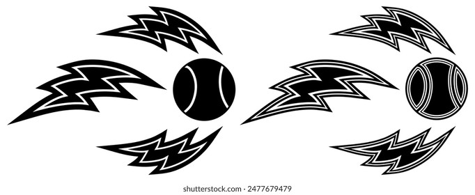 set collections Tennis ball thunder icon. speed shoot lightning bolt design template vector illustration