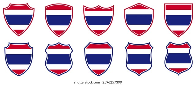 set collections thailand flag in shield badge icon. thailand flag symbol of powerful country. thailand independence day emblem label sticker design template vector illustration