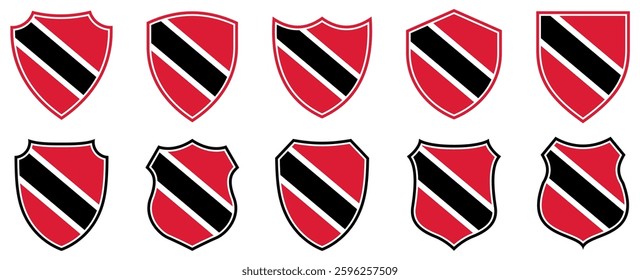 set collections tobago flag in shield badge icon. tobago flag symbol of powerful country. tobago independence day emblem label sticker design template vector illustration