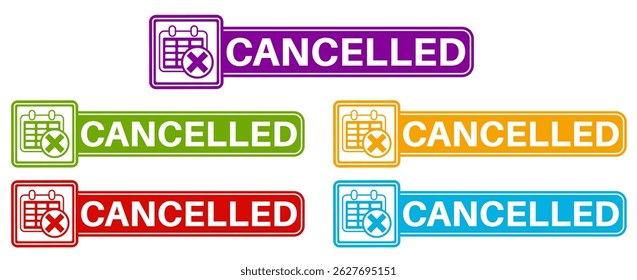 Set collections trendy colorful cancelled icon sign. cancellation symbol labels design template Vector illustration