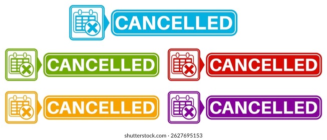 Set collections trendy colorful cancelled icon sign. cancellation symbol labels design template Vector illustration
