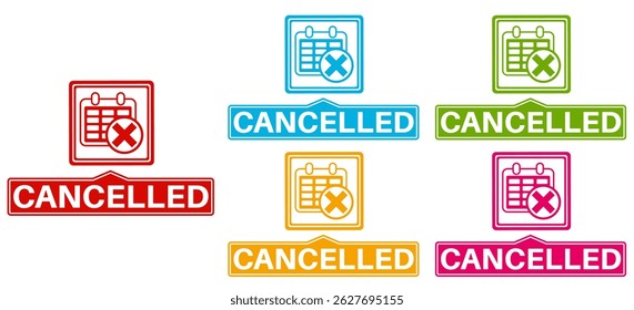 Set collections trendy colorful cancelled icon sign. cancellation symbol labels design template Vector illustration