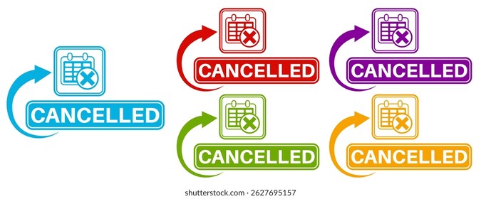 Set collections trendy colorful cancelled icon sign. cancellation symbol labels design template Vector illustration