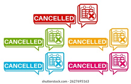 Set collections trendy colorful cancelled icon sign. cancellation symbol labels design template Vector illustration