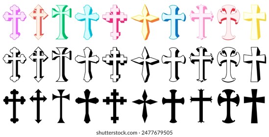 set collections trendy colorful crosses icon. Christian symbol vector illustration