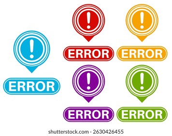 Establecer colecciones de moda colorido icono de signo de error. etiquetas de mantenimiento diseño Plantilla Ilustración vectorial