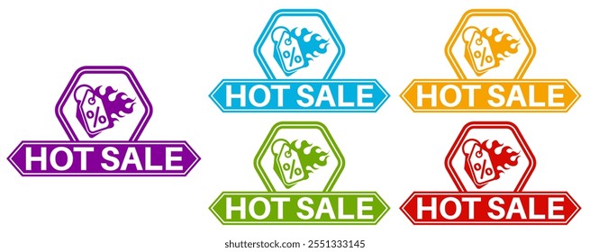 set collections trendy colorful hot sale icon. price offer label fire flame symbol template design vector illustration