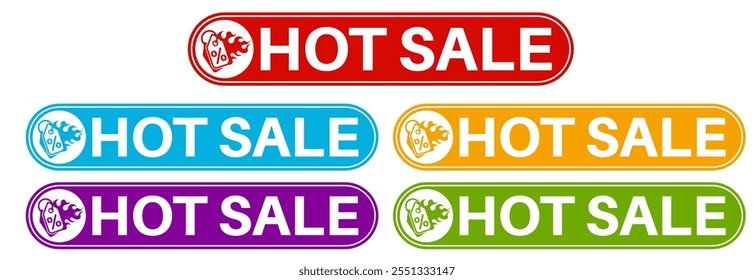 set collections trendy colorful hot sale icon. price offer label fire flame symbol template design vector illustration