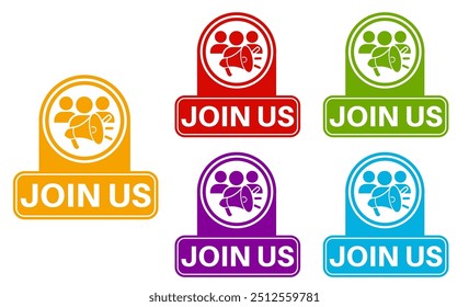 Set collections trendy colorful join us icon sign. Recruitment banner labels design template Vector illustration