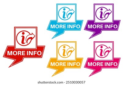 Set collections trendy colorful more info icon. Helpful information sign labels design template Vector illustration