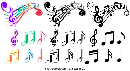 	
Set collections trendy colorful musical notes icon vector illustration