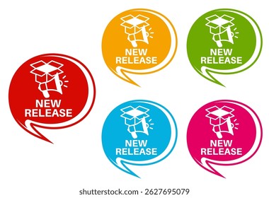 Set collections trendy colorful new release icon sign. new launch symbol labels design template Vector illustration