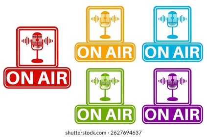 Set collections trendy colorful on air icon sign. live streaming information symbol recording studio labels design template Vector illustration