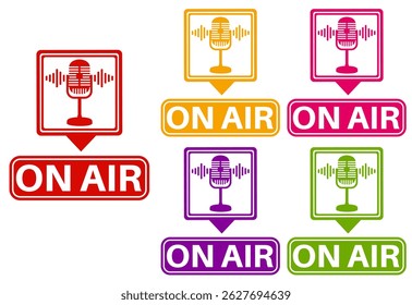 Set collections trendy colorful on air icon sign. live streaming information symbol recording studio labels design template Vector illustration