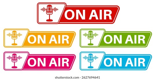 Set collections trendy colorful on air icon sign. live streaming information symbol recording studio labels design template Vector illustration