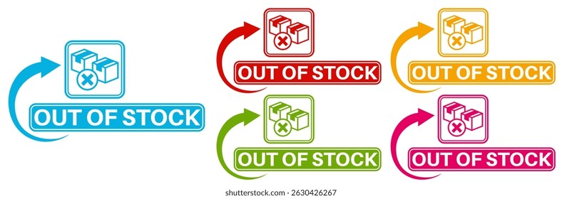 Set collections trendy colorful out of stock icon sign. social media product not available labels design template Vector illustration