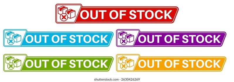 Set collections trendy colorful out of stock icon sign. social media product not available labels design template Vector illustration