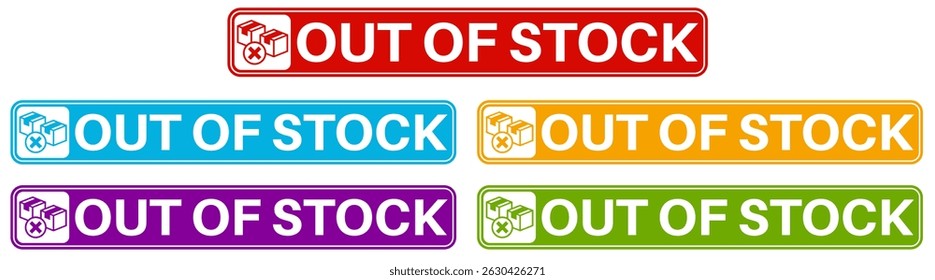 Set collections trendy colorful out of stock icon sign. social media product not available labels design template Vector illustration