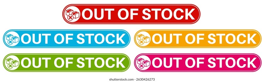 Set collections trendy colorful out of stock icon sign. social media product not available labels design template Vector illustration
