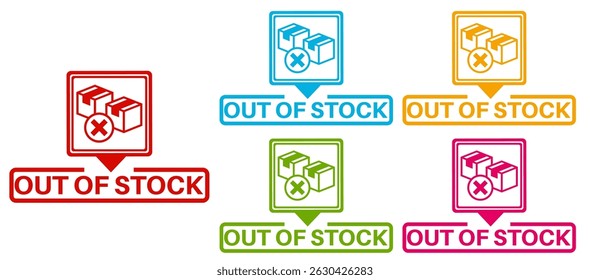 Set collections trendy colorful out of stock icon sign. social media product not available labels design template Vector illustration