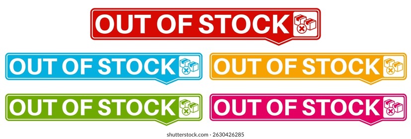 Set collections trendy colorful out of stock icon sign. social media product not available labels design template Vector illustration