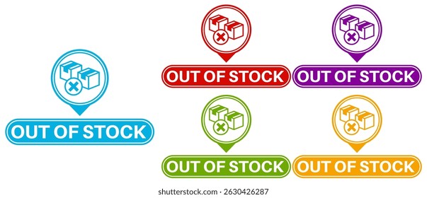 Set collections trendy colorful out of stock icon sign. social media product not available labels design template Vector illustration