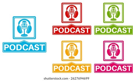 Set collections trendy colorful podcast icon. podcasting sign badges label template design vector illustration
