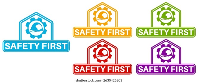 Set collections trendy colorful safety first icon sign. Work Safety labels design template Vector illustration