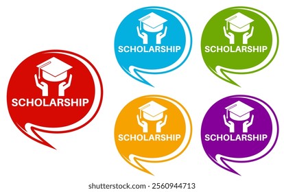 Set collections trendy colorful scholarship icon. Scholarship application sign badges label template design vector illustration