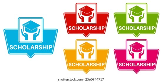 Set collections trendy colorful scholarship icon. Scholarship application sign badges label template design vector illustration