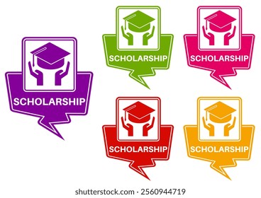 Set collections trendy colorful scholarship icon. Scholarship application sign badges label template design vector illustration