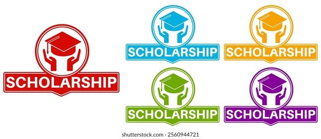 Set collections trendy colorful scholarship icon. Scholarship application sign badges label template design vector illustration