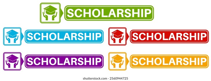 Set collections trendy colorful scholarship icon. Scholarship application sign badges label template design vector illustration