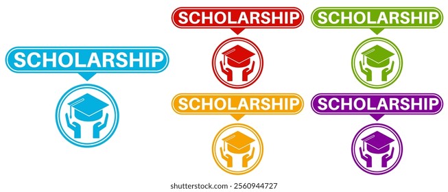 Set collections trendy colorful scholarship icon. Scholarship application sign badges label template design vector illustration