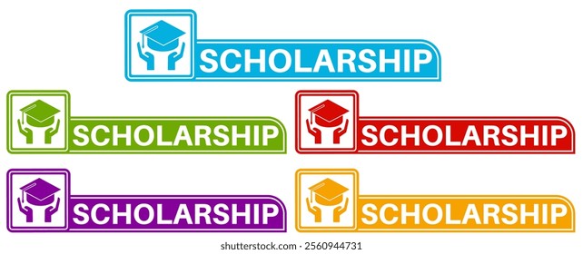 Set collections trendy colorful scholarship icon. Scholarship application sign badges label template design vector illustration