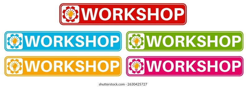 Set collections trendy colorful workshop sign. Business symbol Training labels design template Vector illustration