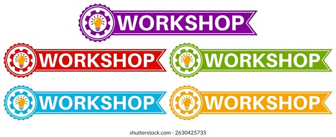 Set collections trendy colorful workshop sign. Business symbol Training labels design template Vector illustration