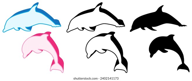 Set collections trendy Dolphins icon logo. Dolphin sea animal design vector illustration