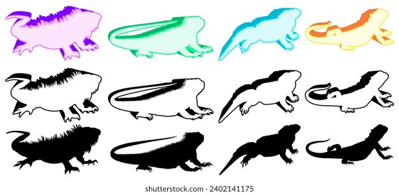 Set collections trendy Lizards icon logo. Lizard reptiles animal design vector illustration