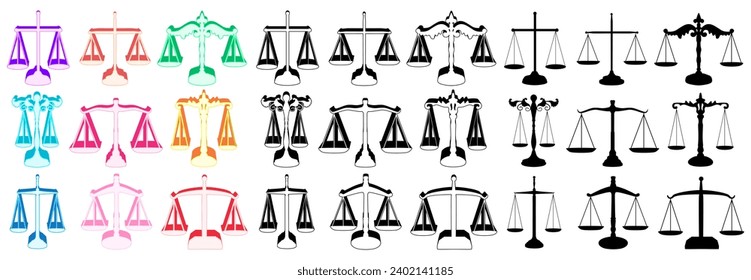 Set collections trendy scale of justice icon logo. Balance law judgment symbol vector illustration