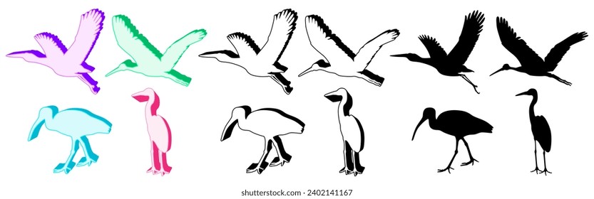 Set collections trendy storks icon logo. Stork birds animal design vector illustration