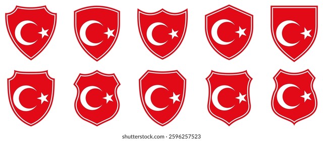 set collections turkey flag in shield badge icon. turkey flag symbol of powerful country. turkey independence day emblem label sticker design template vector illustration