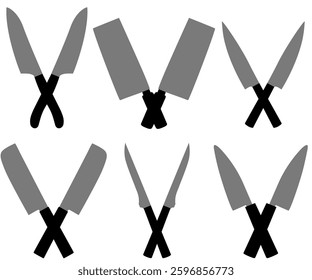 set collections vector crossed knives icon. sharp knife symbol design vector illustration
